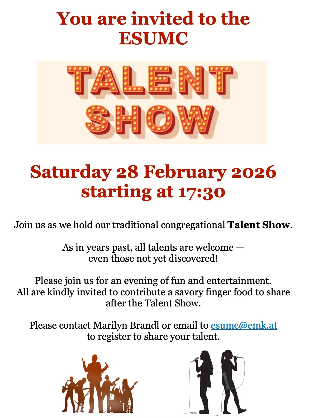 Bring Your Talents to the ESUMC Talent Show